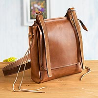 Leather messenger bag Basic Cinnamon Style Peru