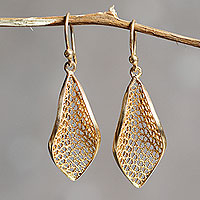 Gold vermeil filigree dangle earrings, 'Emerging' - Handcrafted Filigree Gold Vermeil Earrings