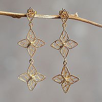 Gold plated filigree flower earrings,