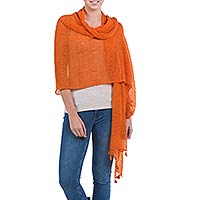 Alpaca blend shawl Gossamer Orange Stars Peru