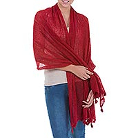 Alpaca blend shawl, Gossamer Crimson Stars