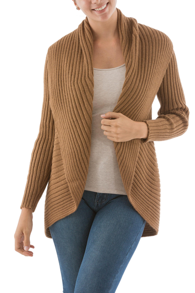 cropped ribbed alpaca blend cardigan