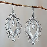 Sterling silver filigree earrings, 'Harmonious Leaves' - Artisan Crafted Sterling Silver Earrings Filigree Jewelry