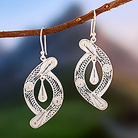 Sterling silver filigree earrings, 'Unison' - Peruvian Filigree Jewelry Sterling Silver Hook Earrings