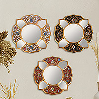 Reverse painted glass mirrors, 'Floral Trio' (set of 3) - Set of 3 Collectible Petite Reverse Painted Glass Mirrors