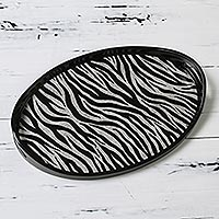 Reverse painted glass tray Zebra Jungle Peru