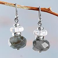 Labradorite and quartz dangle earrings,