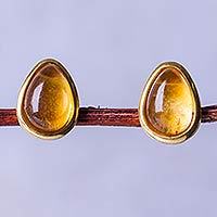 Gold vermeil citrine button earrings,