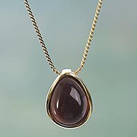 Gold vermeil smoky quartz pendant necklace,