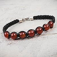 Carnelian and leather Shambhala-style bracelet,