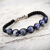 Leather and sodalite Shambhala-style bracelet,