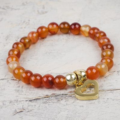 Gold plated carnelian beaded bracelet, My Heart of Gold