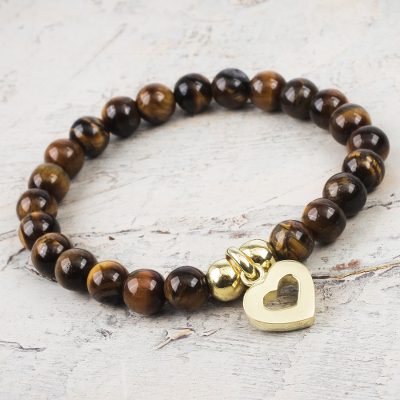 Gold plated tigers eye beaded bracelet, My Heart of Gold