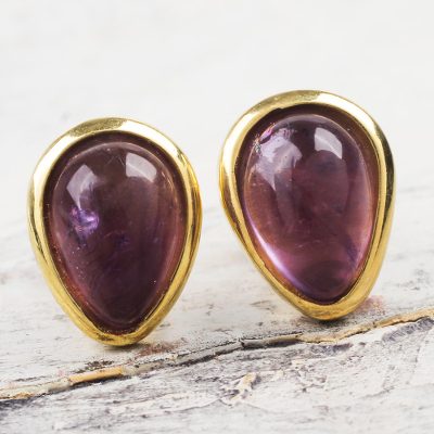 Gold plated amethyst button earrings, Cherry Drops
