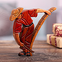 Wood sculpture, 'Cane Cropping' - Hand Carved Wood Sculpture Original Style