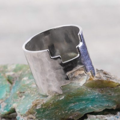 Inca Themed Wide Sterling Silver Band Ring from Peru