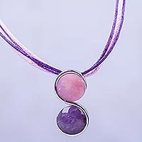 Rose quartz and amethyst pendant necklace,