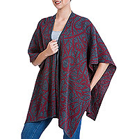 Reversible alpaca blend ruana cape,