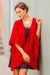 Reversible alpaca blend ruana cape, 'Cherry Leaf' - Reversible Red Alpaca Blend Andean Ruana Cloak (image 2b) thumbail