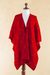 Reversible alpaca blend ruana cape, 'Cherry Leaf' - Reversible Red Alpaca Blend Andean Ruana Cloak (image 2d) thumbail