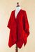 Reversible alpaca blend ruana cape, 'Cherry Leaf' - Reversible Red Alpaca Blend Andean Ruana Cloak (image 2e) thumbail