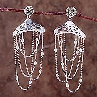 Cultured pearl and pyrite waterfall earrings,