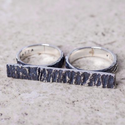 Modern Sterling Silver Textured Ring for Two Fingers