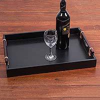 Wood and leather tray,