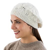 Featured review for 100% alpaca beret, Ivory Leaves