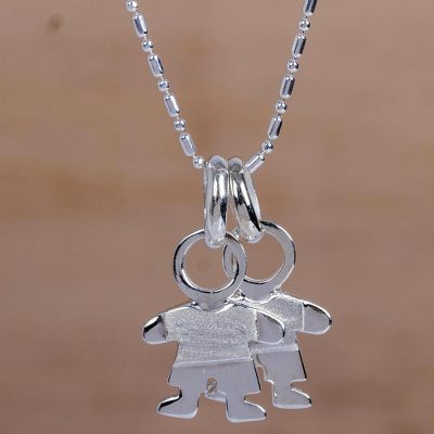 Silver pendant necklace, 'My Suns' - 2 Silver Son Pendants on Sterling Silver Necklace from Peru