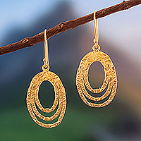 Gold plated dangle earrings, 'Centrifuge' - Modern Gold Plated Earrings Peru Artisan Crafted Jewelry