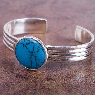 Reconstituted turquoise cuff bracelet, Blue Moonlight