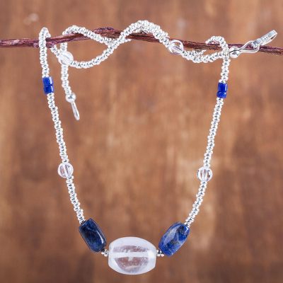 Sodalite and quartz beaded necklace, Andean Skies