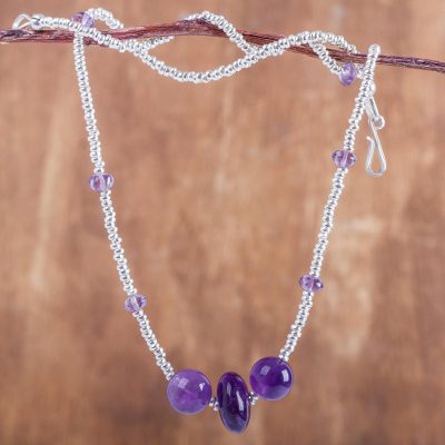 Amethyst beaded necklace, Purple Skies
