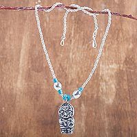 Sterling silver beaded pendant necklace,