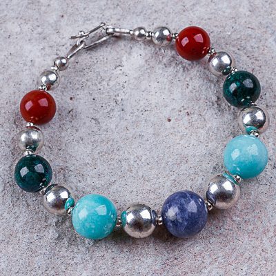 Multi-gem beaded bracelet, 'Lady of Trujillo' - Andean Gemstone Silver Sterling Beaded Bracelet