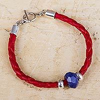 Sodalite and leather braided bracelet,
