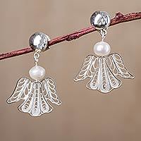 Cultured pearl filigree dangle earrings,
