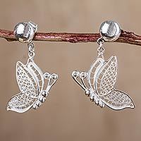 Sterling silver filigree dangle earrings,