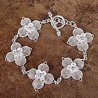Sterling silver filigree link bracelet,