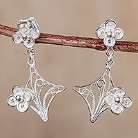 Sterling silver filigree dangle earrings,