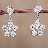 Sterling silver filigree dangle earrings,
