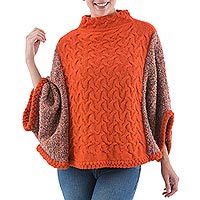 100% alpaca poncho Andean Tangerine Peru