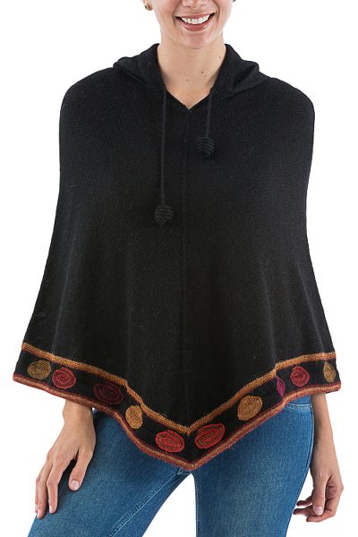 100% alpaca hooded poncho, Roses in the Night