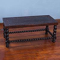 Wood and leather coffee table,