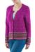 100% alpaca cardigan, 'Andean Spirit in Fuchsia' - 100% Alpaca Cardigan in Fuchsia Floral from Peru (image 2b) thumbail