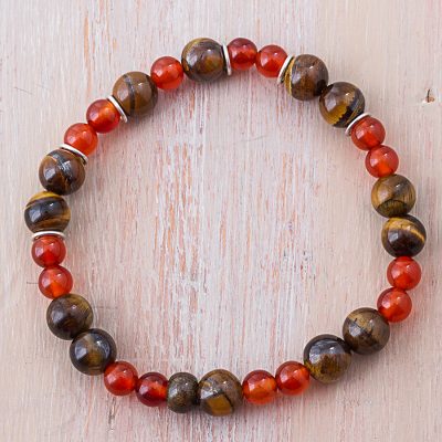 Tigers eye and carnelian beaded bracelet, Fiery Eyes