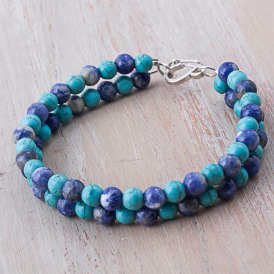 Sodalite beaded bracelet, Blue Duo