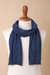 100% alpaca scarf, 'Antique Cable Knit' - Knitted Unisex Scarf in Azure 100% Alpaca from Peru (image 2c) thumbail