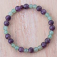 Amethyst and aventurine beaded stretch bracelet,